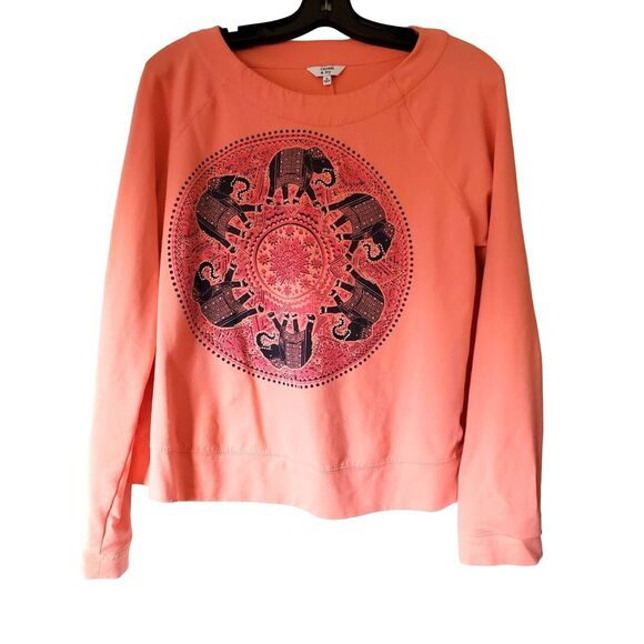 Crown‎ & Ivy Women's Orange Lucky Elephant Pearl Trim Pullover Sweater L - Picture 1 of 7